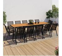 ID MARKET Ensemble table 135-270 cm extensible et 12 chaises chaises POLY bois et noir empilable