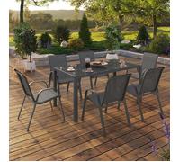 ID MARKET Ensemble table 150 cm fixe et 6 chaises chaises MADRID gris anthracite empilable