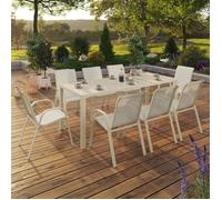 ID MARKET Ensemble table 150 cm fixe et 8 chaises chaises NOUMEA noir et bois empilable