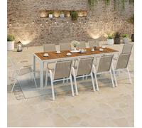ID MARKET Ensemble table 150 cm fixe et 8 chaises chaises NOUMEA noir et bois empilable