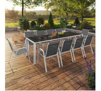 IDMarket - Salon de jardin Madrid Table 240 cm et 10 chaises empilables Blanc et Gris