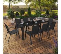 ID MARKET Ensemble table 240 cm fixe et 10 chaises chaises MADRID gris anthracite empilable