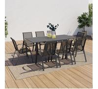ID MARKET Ensemble table 90-180 cm extensible et 8 chaises chaises POLY gris foncé empilable