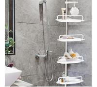 ID MARKET - Etagère d'angle de douche télescopique chromée 4 tablettes blanches