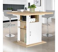 IDMarket Ilot central UGO 110 cm bois blanc et imitation hêtre avec rangements Blanc