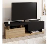 IDMarket – Meuble TV ANGULO 140 cm 2 portes effet bois et noir