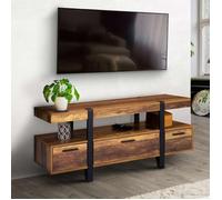 ID MARKET meuble tv AUSTRIA 1 porte et 3 tiroirs 113 cm bois foncé à poser