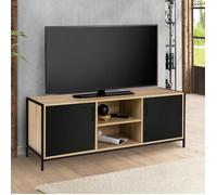 IDMarket – Meuble TV Boston 140 cm, 2 portes noires, design industriel