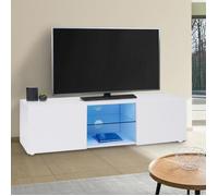 IDMarket – Meuble TV ELI 113 cm Blanc étagère en verre avec LED
