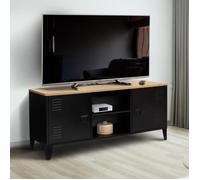 IDMarket - Meuble TV 113 cm Ester 2 Portes métal Noir et Plateau Bois Design Industriel