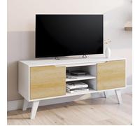 IDMarket Meuble TV FINN 110 cm Blanc 2 portes façon hêtre