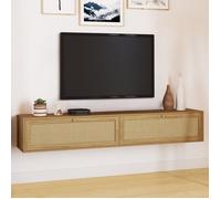 IDMarket Meuble TV HANAE 180 cm suspendu 2 portes effet naturel cannage
