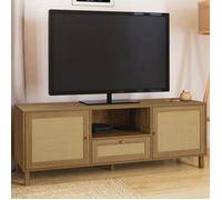 IDMarket Meuble TV HANAE 140 cm Vintage 3 portes Effet naturel cannage
