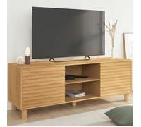 IDMarket Meuble TV JULIE 140 cm – 2 portes, lattes tasseau bois, coloris chêne
