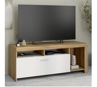 IDMarket Meuble TV MALO 110 cm bois et placard blanc