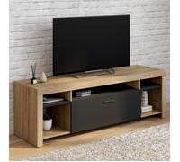IDMarket Meuble TV Malo 140 cm bois et placard noir
