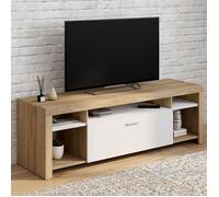 IDMarket Meuble TV Malo 140 cm bois et placard blanc