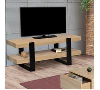 IDMarket Meuble TV Phoenix Double plateau 114 cm Bois et Noir