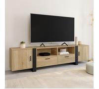 IDMarket – Meuble TV PHOENIX 200 cm 2 portes 2 tiroirs bois et noir