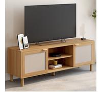 IDMarket - Meuble TV Robin 140 cm 2 portes Bois et effet lin