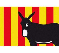 ID Mat - Tapis Paillasson Déco Boston - Rectangulaire 40 x 60 cm - Antidérapant - Tapis d'Entrée Intérieur - Motif Animaux Catalan - Polyamide - Lavable en Machine - Rouge/Jaune