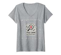 Id Plutôt Regarder des documentaires sur Le Crime véritable T-Shirt avec Col en V, Femme, Gris Chiné, XL