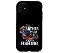 I'd Rather Be Fishing Poisson achigan à Grande Bouche Drapeau américain Coque pour iPhone 11