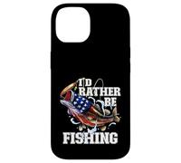 I'd Rather Be Fishing Poisson achigan à Grande Bouche Drapeau américain Coque pour iPhone 14
