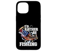 I'd Rather Be Fishing Poisson achigan à Grande Bouche Drapeau américain Coque pour iPhone 15