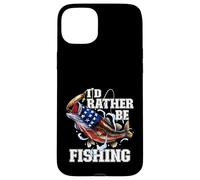 I'd Rather Be Fishing Poisson achigan à Grande Bouche Drapeau américain Coque pour iPhone 15 Plus