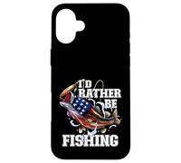 I'd Rather Be Fishing Poisson achigan à Grande Bouche Drapeau américain Coque pour iPhone 16 Plus