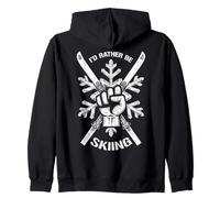 I'd Rather Be Skiing Ski Protest Fist Skier Flocon de Neige Sweat à Capuche