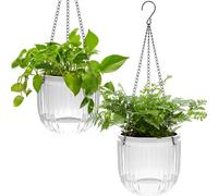 iDattel Lot de 2 pots de fleurs suspendus à arrosage automatique - 16,5 cm - Avec 3 trous de drainage - Pour l'intérieur et l'extérieur - Plafonds - Balcons - Décoration murale - Blanc