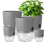 iDattel Potager Jardiniere Interieur-5 Pcs Pot à Herbes-pour Rebord de fenêtre-avec système d'arrosage Automatique-pour la Cuisine-Plante interieur-15.3/10.5/8.2cm-Gris