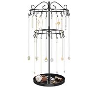 iDavosic.ly Organiseur de collier rotatif à 2 niveaux avec plateau à bijoux, support de collier réglable en métal avec 42 crochets, très grand bracelet, porte-clés, tour d'arbre pour femmes et filles,