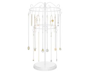 iDavosic.ly Organiseur de collier rotatif à 2 niveaux, support réglable en métal avec 42 crochets, bracelet extra haut, porte-clés, tour d'arbre pour femme et fille, blanc