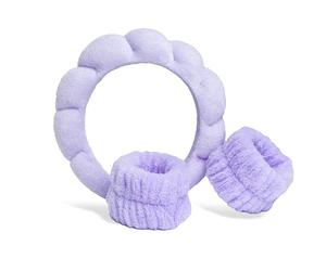 IDC INSTITUTE - Bandeau et Bracelets Routine Beauté - Accessoires Pratiques et Stylés pour Soins Quotidiens - Coloris aléatoire Rose ou Lilas - Pour Femme et Adolescente
