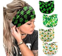IDDFEVE Lot de 4 bandeaux de fête de la Saint-Patrick pour femme - Bandeaux de cheveux irlandais trèfle léprechaun, cadeau festif (chanceux)