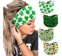 IDDFEVE Lot de 4 bandeaux de fête de la Saint-Patrick pour femme - Bandeaux de cheveux irlandais trèfle léprechaun, cadeau festif (pièce de monnaie)