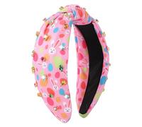 IDDFEVE Serre-tête de Pâques pour femme - Design noué en strass avec anneaux à cheveux en forme d'œufs de lapin, accessoire festif large pour cheveux avec strass (rose)