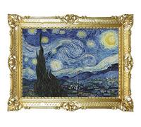 Idea Casa Tableau sur Bannière Toile Vincent Van Gogh Nuit étoilée avec Cadre Baroque 86X67 (Or)