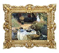 Idea Casa Tableau sur Papier Toile, Tableau de Monet Petit-déjeuner dans le jardin avec cadre de style baroque 45 x 37 (Or)