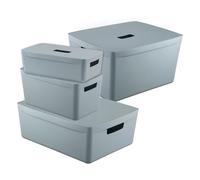 IDEA HOME Boîte de Rangement en Plastique 4 Pièces - Paniers de Rangement - Boîte en Plastique pour Salle de Bain - Étagère avec Couvercle, 4 Tailles Incluses 5, 8, 19, 28L, Bleu