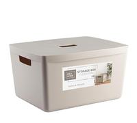 IDEA HOME Boîte de Rangement en Plastique - Paniers de Rangement - Boîte en Plastique pour Salle de Bain - Étagère avec Couvercle, 28L, Natural Colour