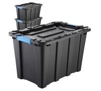 IDEA HOME Caisse Rangement TechBox HD - Lot de 3 Boîtes de Rangement 55 L avec couvercle - Boite a outils robustes en plastique HD - coffres pour garage, atelier, outillage