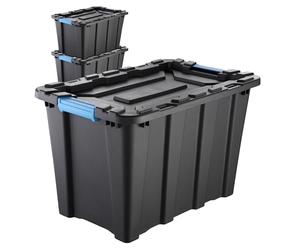 IDEA HOME Caisse Rangement TechBox HD - Lot de 3 Boîtes de Rangement 55 L avec couvercle - Boite a outils robustes en plastique HD - coffres pour garage, atelier, outillage