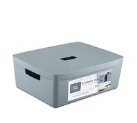 IDEA HOME FLEXISTORE Boîte de rangement, 19 l, robuste, avec couvercle et poignées, en plastique incassable, bleu denim, pour appartement, bureau