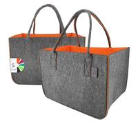 IDEA HOME Sac en Feutre Shopper 2 pièces Grand - 30 litres Sac de Courses XXL Pliable Panier à Bois de Cheminée Sac à Jouets, Gris Foncé/Orange, XL