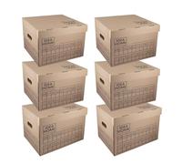 IDEA HOME STOREA Lot de 6 boîtes de rangement avec couvercle, poignées et marqueur - boîtes d’archive empilables en carton pour déménagement, bureau et maison
