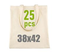 IDEA HOME Tote Bag en Toile de Jute - Bag de Course en Coton 100% - en Tissu à Peindre - 38x42cm 144g/m2 Sac D'achat - 25 x Sac en Toile à Longues Poignées - Personnalisable - Tote Bag Coton Vierge